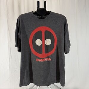 Marvel Deadpool Mens Shirt 2XL Grey Red Circle Graphic Short Sleeve Cotton Blend